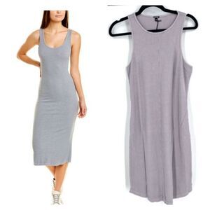 NWT Monrow Ribbed Racerback Tank Midi Dress Size Large Chalk Gray Casual‎